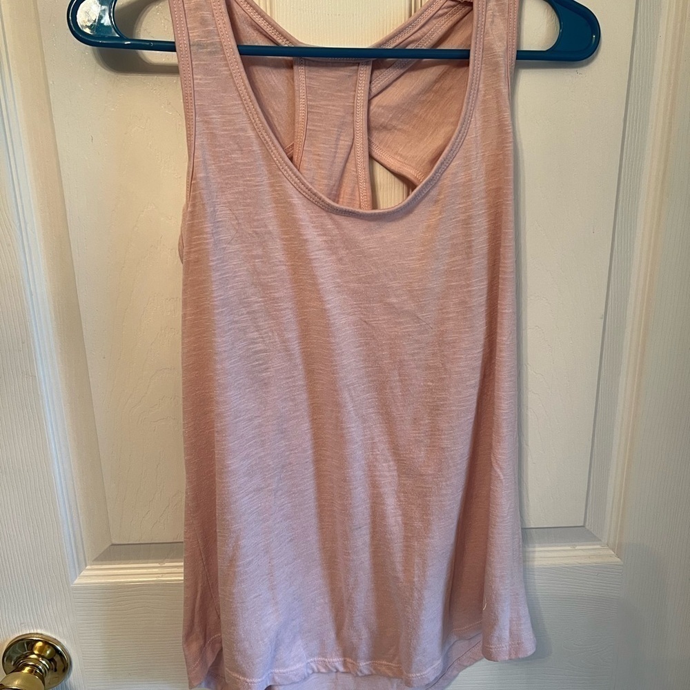 Pink workout tank with open back detail size large